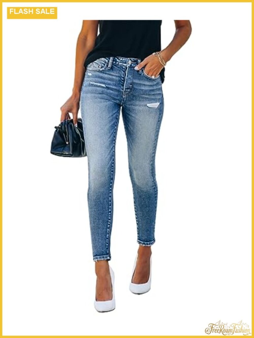 Ripped Skinny Jeans Distressed Stretchy Denim 93% Cotton Mid Rise
